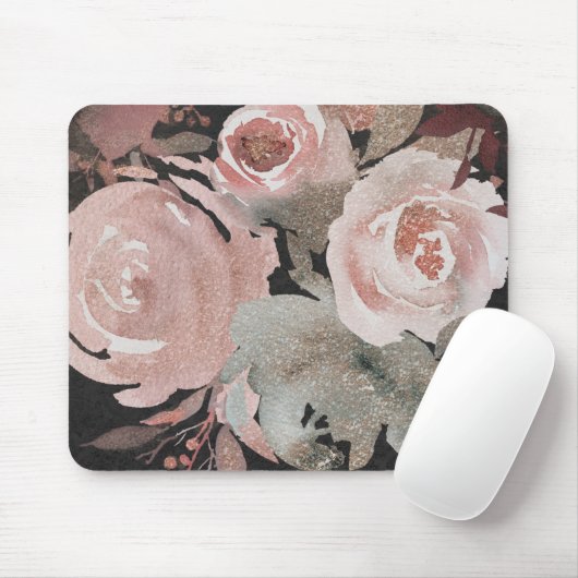 Rosa Rose Glitzer Rose Dunkle Blütengläser Elegant Mousepad (Mit Mouse)
