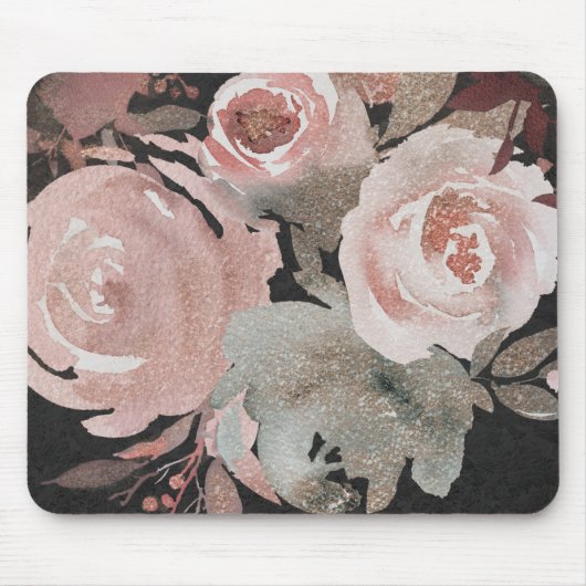 Rosa Rose Glitzer Rose Dunkle Blütengläser Elegant Mousepad (Vorne)