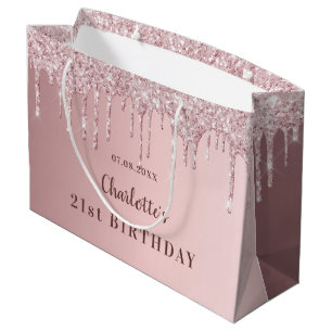 Rosa Rose Glitzer Tropfen monogramm Große Geschenktüte