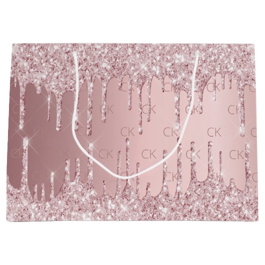 Rosa Rose Glitzer Tropfen monogramm Große Geschenktüte (Vorderseite)