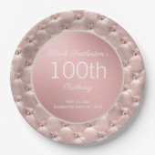 Rosa Rose Gold 100. Geburtstag Pappteller (Vorderseite)