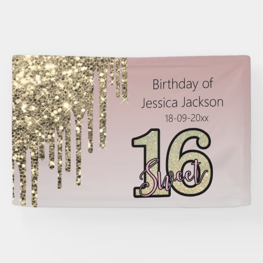 Rosa Rose Gold 16 . Geburtstag Banner (Horizontal)