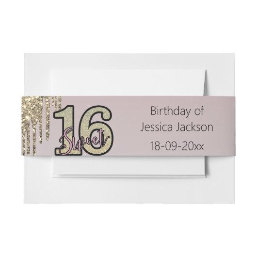 Rosa Rose Gold 16 . Geburtstag Einladungsbanderole (Vorderseite Beispiel)