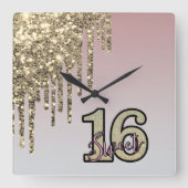 Rosa Rose Gold 16 . Geburtstag Quadratische Wanduhr (Vorderseite)