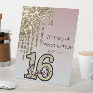 Rosa Rose Gold 16 . Geburtstag Sockelschild