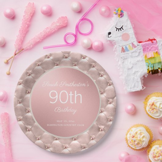 Rosa Rose Gold 90. Geburtstag Pappteller (Party)