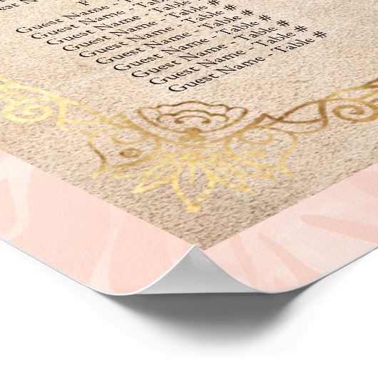 Rosa Rose & Gold Alphabetische Sitzkarte Poster (Ecke)