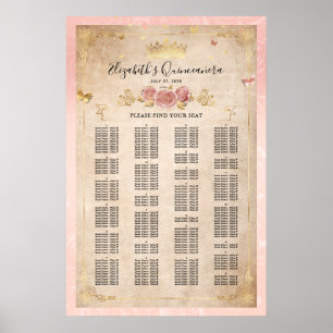 Rosa Rose & Gold Alphabetische Sitzkarte Poster