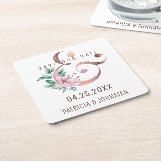 Rosa Rose Gold Ampere und rett Datum Hochzeit Rechteckiger Pappuntersetzer (angewinkelt)