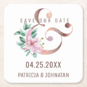 Rosa Rose Gold Ampere und rett Datum Hochzeit Rechteckiger Pappuntersetzer (Vorderseite)