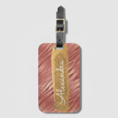 Rosa Rose Gold Animal Print Elegantes Monogramm Gepäckanhänger (Vorderseite Vertikal)
