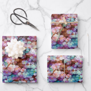 Rosa Rose Gold Aquamarin Mosaik Millefiori Blume Geschenkpapier Set