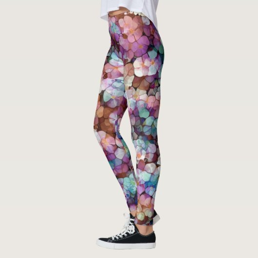 Rosa Rose Gold Aquamarin Mosaik Millefiori Blume Leggings (Links)