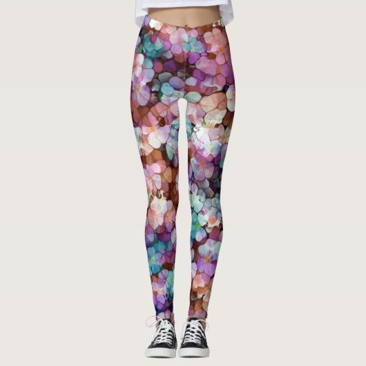 Rosa Rose Gold Aquamarin Mosaik Millefiori Blume Leggings (Vorderseite)