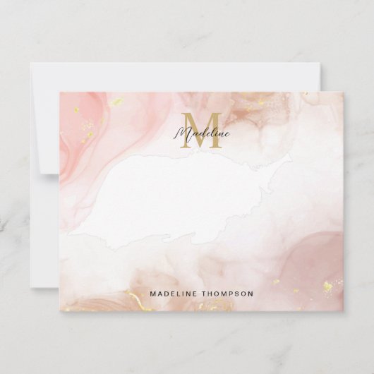 Rosa Rose Gold Aquarelltuch Monogramm Mitteilungskarte (Vorderseite)