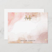 Rosa Rose Gold Aquarelltuch Monogramm Mitteilungskarte (Vorne/Hinten)