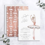 Rosa Rose Gold Ballerina Sweet 16 Geburtstag Einladung<br><div class="desc">Dieses moderne,  minimalistische und elegante Sweet 16 Ballerina Geburtstags-Einladung verfügt über eine Glasballerina-Illustration,  die mit Rose-Gold-Schimmer-Textur auf einer Schwarz-Weiß-Typografie-Einladung geschmückt ist. Auf der Rückseite der Einladung befindet sich der goldene Rose-Schimmer mit einem Pointenschuhmotiv. Copyright Elegant Invites,  alle Rechte vorbehalten.</div>