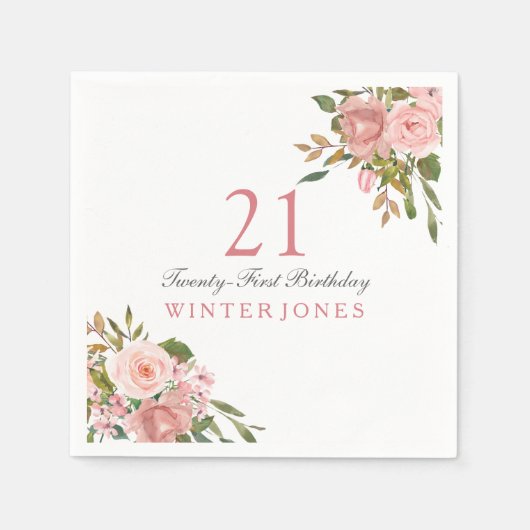Rosa Rose Gold Blume 21. Geburtstag Party Napkins Serviette (Vorderseite)