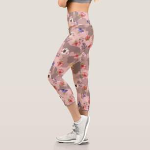 Rosa Rose Gold Blume Army Camouflage Camouflage Capri Leggings