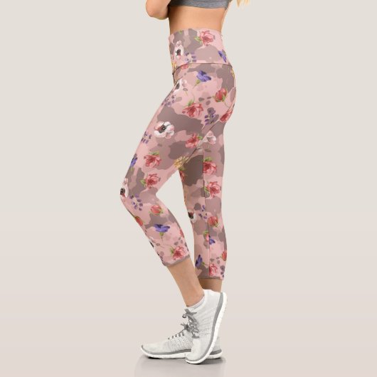 Rosa Rose Gold Blume Army Camouflage Camouflage Capri Leggings (Links)
