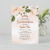 Rosa Rose Gold Blume Tiara Quinceanera Folieneinladung (Stehend vorne)