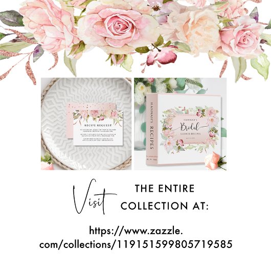 Rosa, Rose Gold Blumenkarte Brautparty Rezept Kart