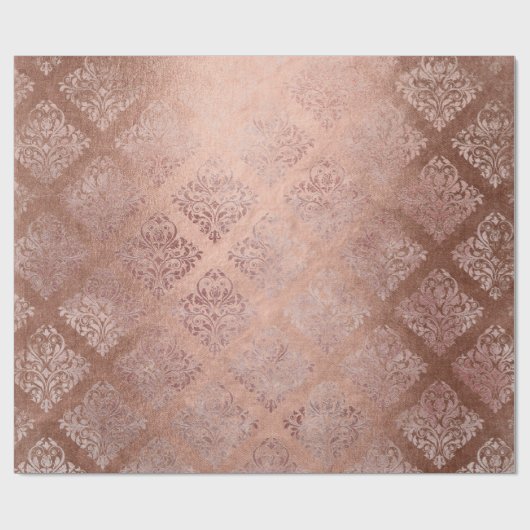 Rosa Rose Gold Blumenpulver Einmalige Damaske Geschenkpapier (Flach)