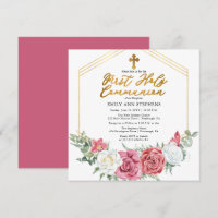 Rosa Rose | Gold Blumenrahmen Erste heilige Kommun