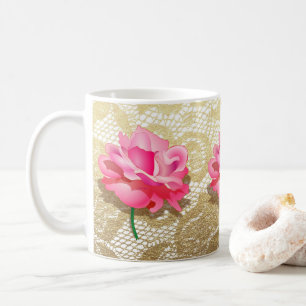Rosa Rose Gold Blumenspitze Kaffeetasse