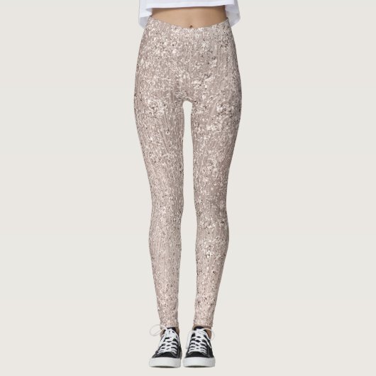 Rosa Rose Gold Blush Glitzer Ivory Titanium Glam Leggings (Vorderseite)
