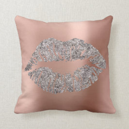 Rosa Rose Gold Blush Glitzer Kiss Gray Metallic Kissen
