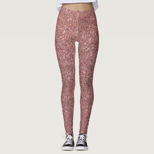 Rosa Rose Gold Blush Glitzer Leggings (Vorderseite)