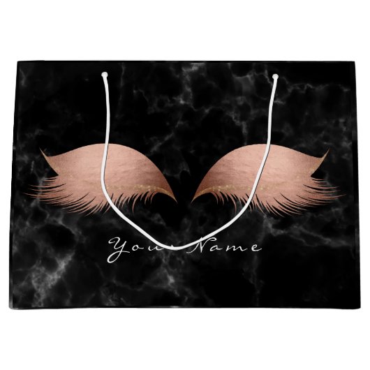 Rosa Rose Gold Blush Marmor Lashes Schwarz Große Geschenktüte (Vorderseite)