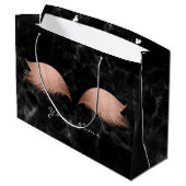 Rosa Rose Gold Blush Marmor Lashes Schwarz Große Geschenktüte (Rückseite Schrägansicht)