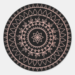 Rosa Rose Gold Blush Metallic Mandala Black Runder Aufkleber
