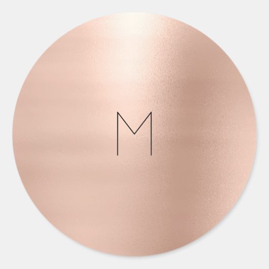 Rosa Rose Gold Blush Metallic Minimales Monogramm Runder Aufkleber (Vorderseite)