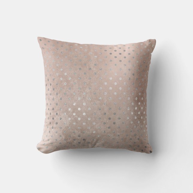 Rosa Rose Gold Blush Powde Grungy Silver Gray Dots Kissen (Vorderseite)