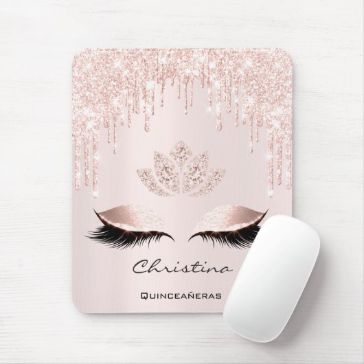 Rosa Rose Gold Blush Tropfen Funkelnd Lotus Name R Mousepad (Mit Mouse)