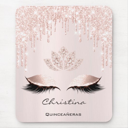 Rosa Rose Gold Blush Tropfen Funkelnd Lotus Name R Mousepad (Vorne)