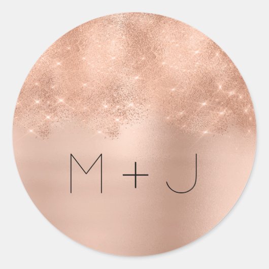 Rosa Rose Gold Blush Wedding Minimal Monogram Runder Aufkleber (Vorderseite)
