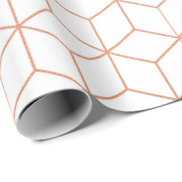Rosa Rose Gold Blush Weiße Geometrie Quadrat 3D Geschenkpapier