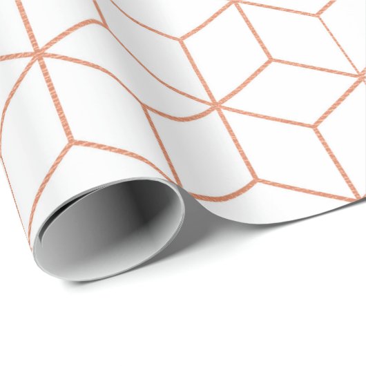 Rosa Rose Gold Blush Weiße Geometrie Quadrat 3D Geschenkpapier (Rolleneckpunkt)
