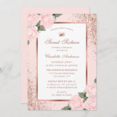 Rosa Rose Gold Blütensüß 16 Geburtstag Einladung (Vorne/Hinten)