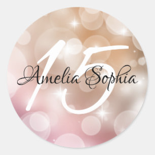 Rosa Rose Gold Bokeh Quinceanera Runder Aufkleber