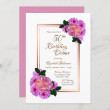 Rosa Rose Gold Border 50. Geburtstag Abendessen