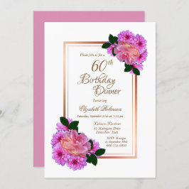 Rosa Rose Gold Border 60. Geburtstag Abendessen Einladung