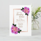 Rosa Rose Gold Border Birthday Dinner Einladung (Stehend Vorderseite)