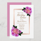 Rosa Rose Gold Border Birthday Dinner Einladung (Vorne/Hinten)
