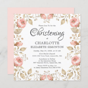 Rosa Rose Gold Botanisches Christening Einladung