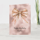 Rosa Rose Gold Bow Geburtstag Karte (Vorderseite)